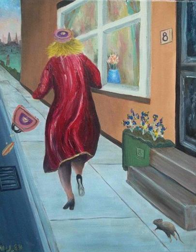 Woman running away from rat dropping hamburger (7)